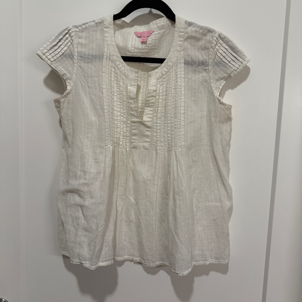 Lilly Pulitzer White Cotton Pintuck Boho Tunic Blouse S
